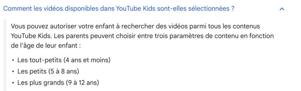 catégories d'âge YouTube Kids